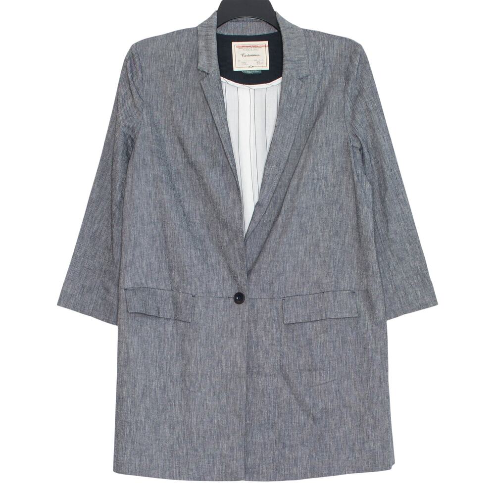 Cartonnier Anthropologie Blazer Linen Blend Longline Oversized Boyfriend Navy L